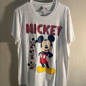 Disney White Tee with Mickey Mouse and Red Accents